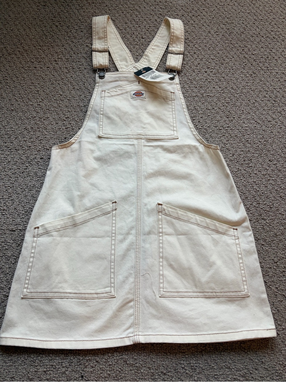 Dickies Off-White Canvas Pinafore Overall Dress